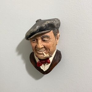 Vintage 1988 Bargee Bossons Character Plaque Man With Pipe Chalkware Wall Art